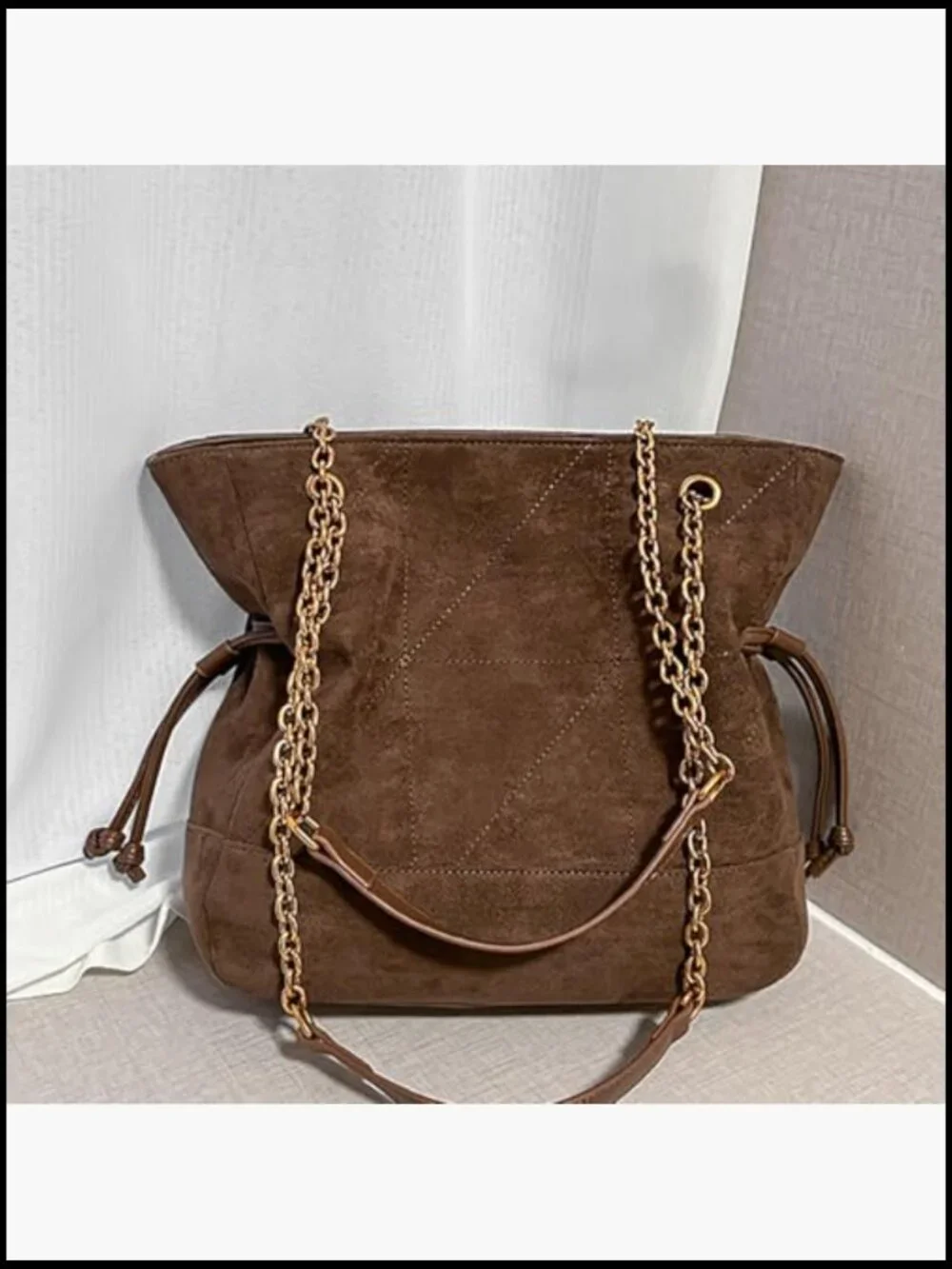 Faux Suede Hobo Shoulder Bag Large Tote Handbag with Chain Strap